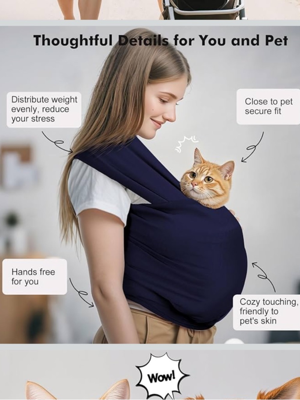 Pawaboo Pet Sling Carrier, Hands Free Dog  Sling for Small Dogs and Cats NEW - Picture 2 of 8